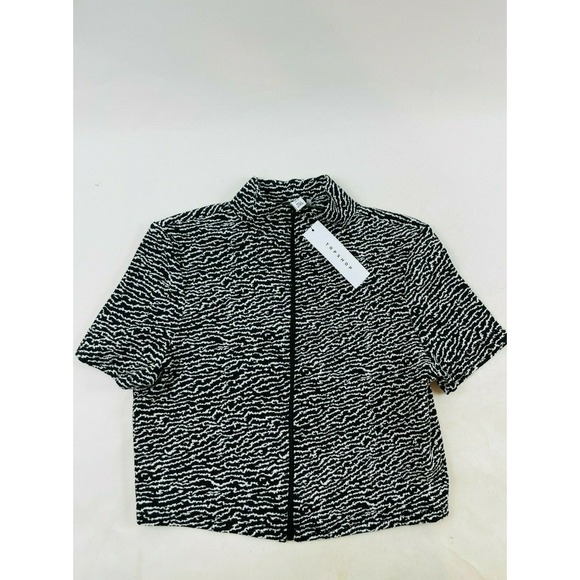 Topshop Tops - Topshop Crop Shirt Women's Size 10 Black White Zebra Print Full Zip Short Sleeve